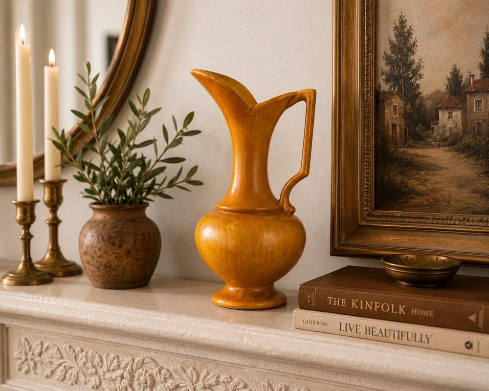 Vintage Royal Haeger Mustard Gold Pottery Ewer Pitcher MCM Art Vase 10 Inch